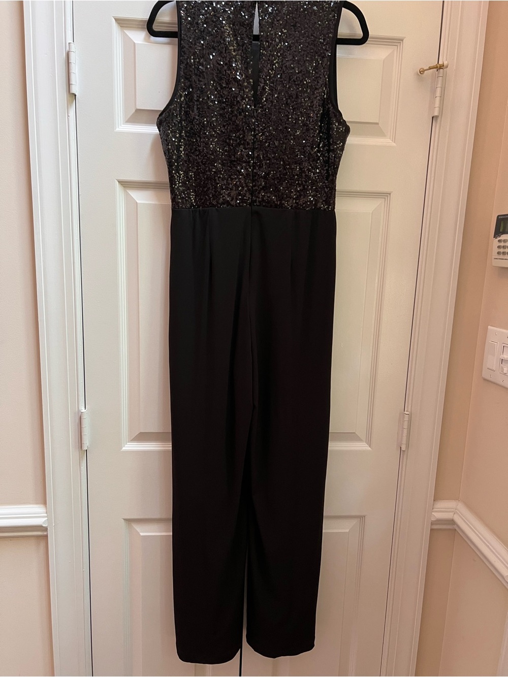 Black Sequin Bodice Long Evening One Piece Jumpsuit